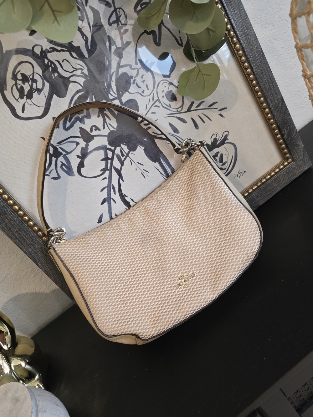 Coach Y2K Beige Woven legacy Jacquard Chelsea shoulder bag vintage